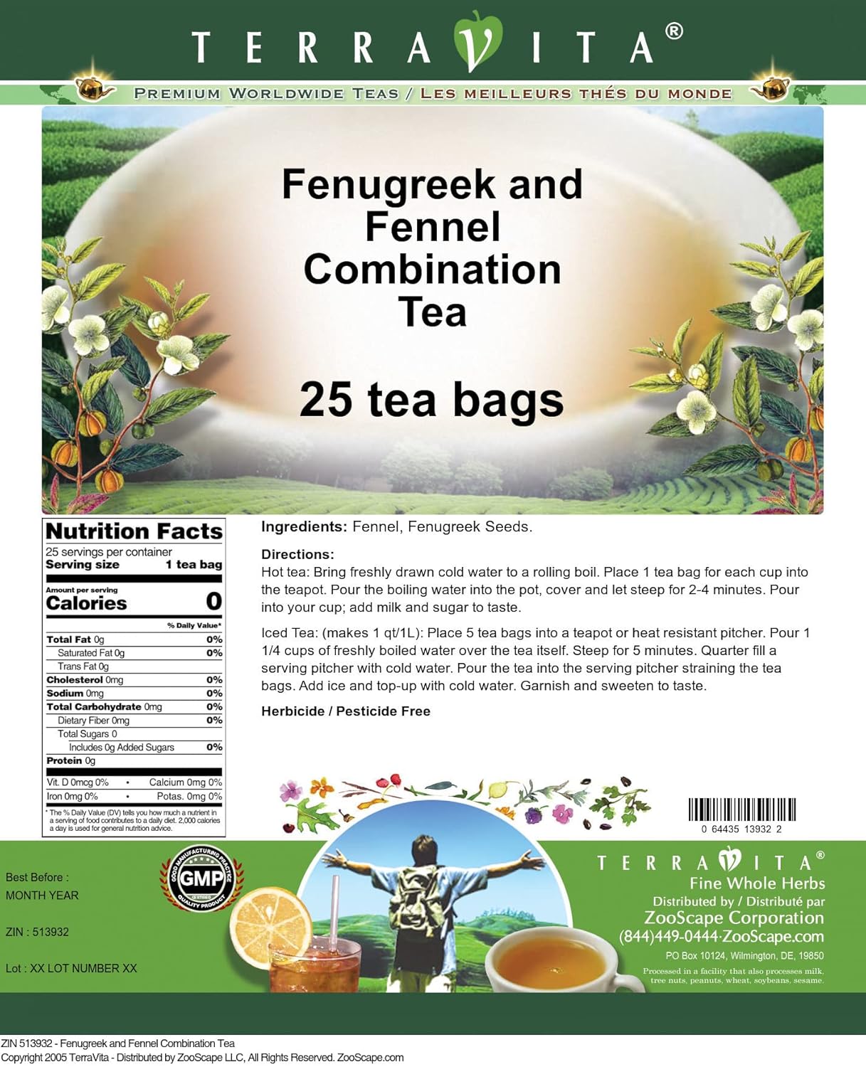 Fenugreek and Fennel Combination Tea (25 tea bags, ZIN: 513932) - 3 Pack