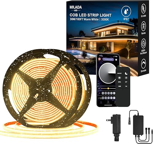 Miniatura 1 de IP67 COB LED tira de luz 100FT30M al aire libre llevó luces de tira impermeable 3000 K CRI90+flexible 24 V para terrazas de cocina