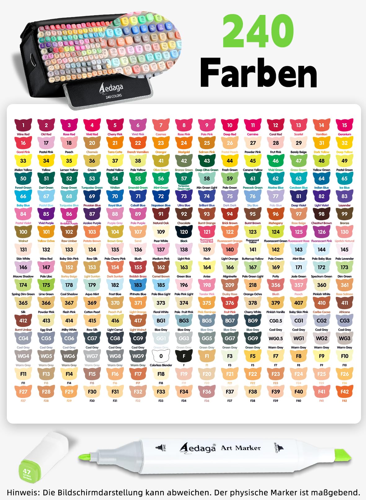 AEDAGA 240 Farben Alkohol Marker mit App, Doppelspitze Alcohol Marker mit Ständer-Etui für Erwachsene, Alkohol Stifte für Malen, Skizzieren & Zeichnen