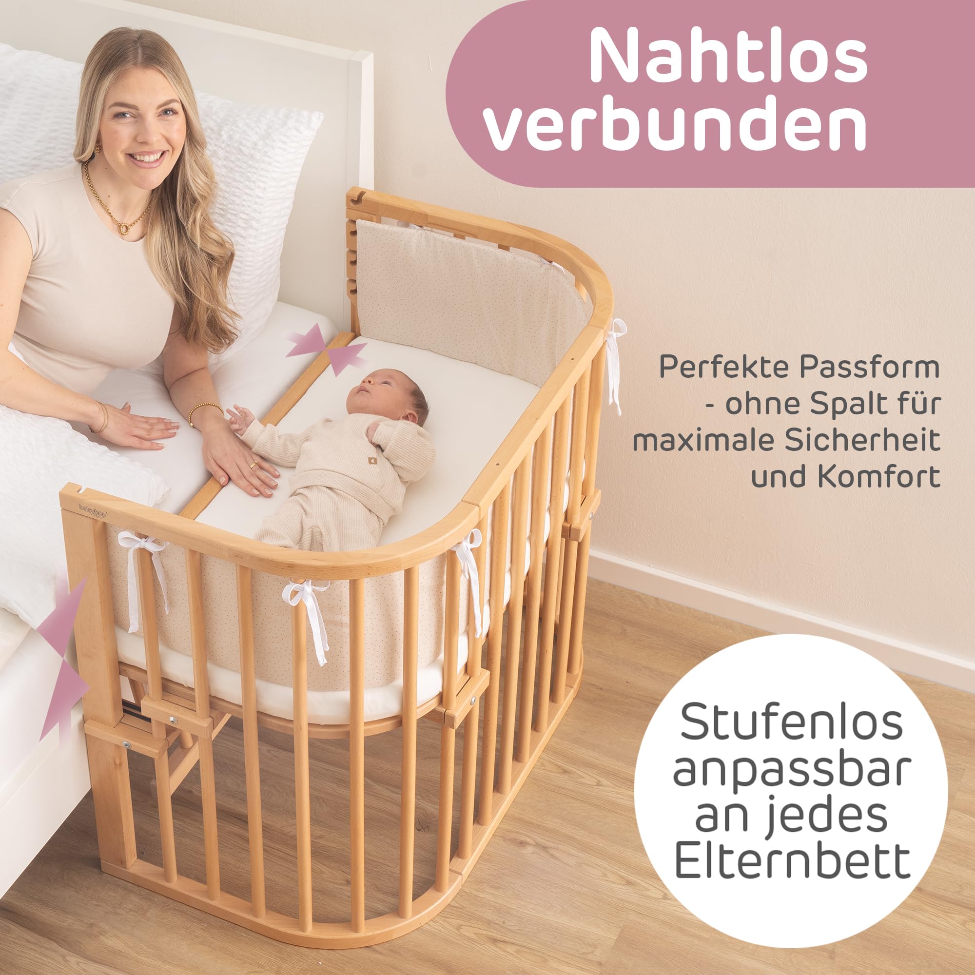 babybay Maxi Comfort Plus łóżko do spania z naturalnym lakierem
