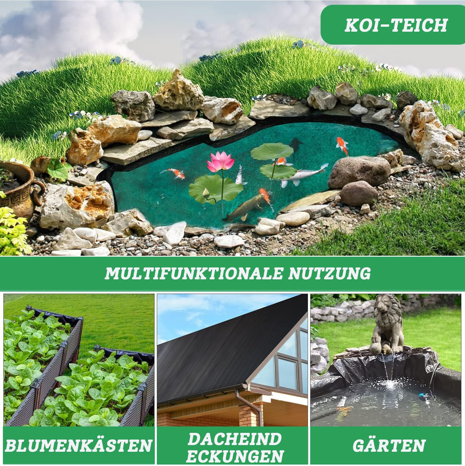 PVC Folie schwarz 2.5x6m,Premium PVC Teichfolie, wasserdicht, reißfeste, Kann Wiederverwendet, Teichplane für Fischteiche, Brunnen, Wassergarten und Wasserfall
