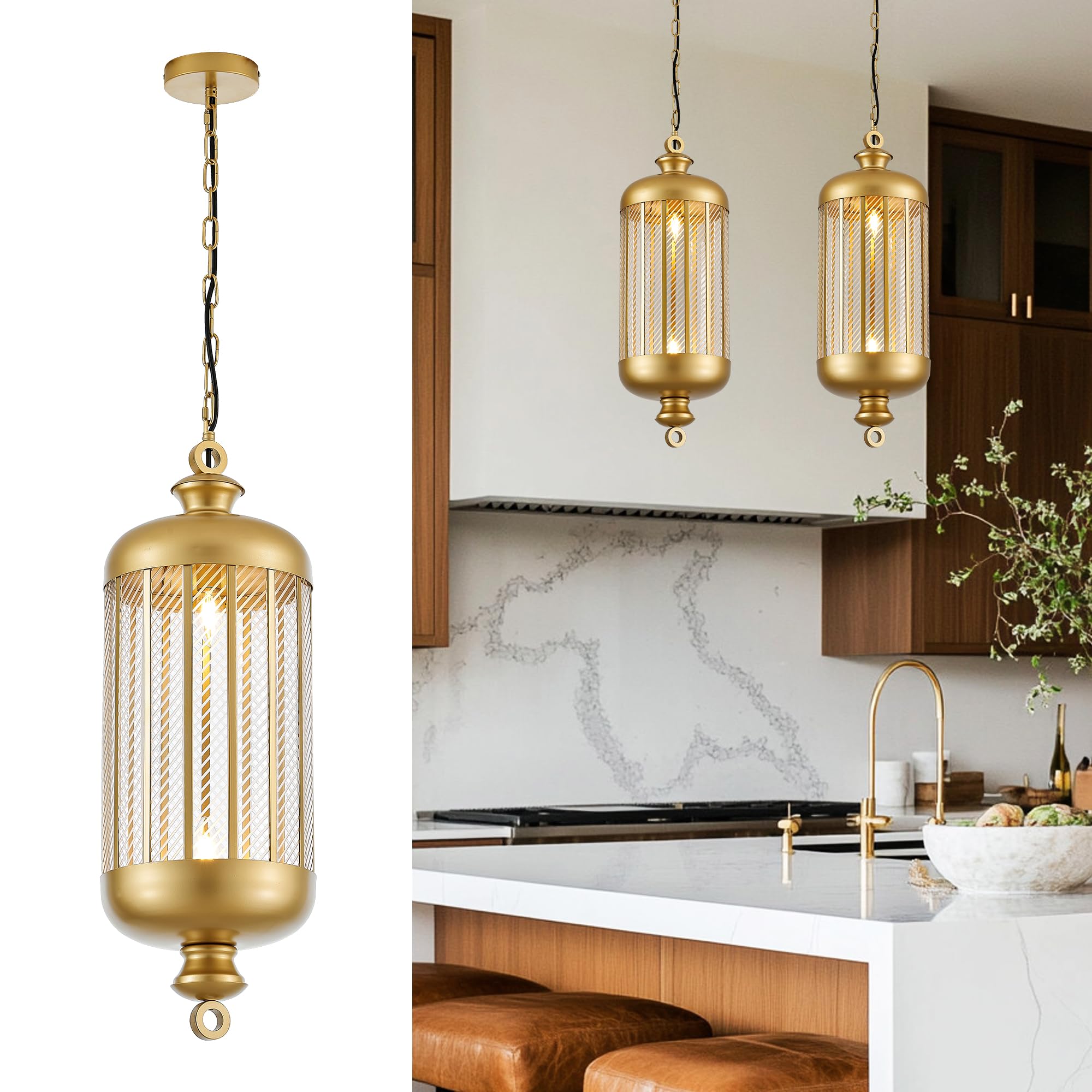 Photo 1 of Salaiwei 10" 2 Light Brushed Gold Pendant Light for Kitchen Island