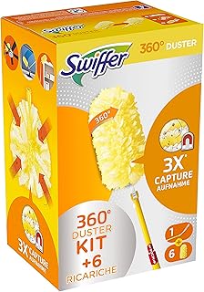 Swiffer Duster Piumini Cattura Polvere 360, 1 Manico, 6 Piumini, Cattura e Intrappola Polvere e Sporco, Ottimo per I peli di Animale, Maxi Formato, Starter Kit