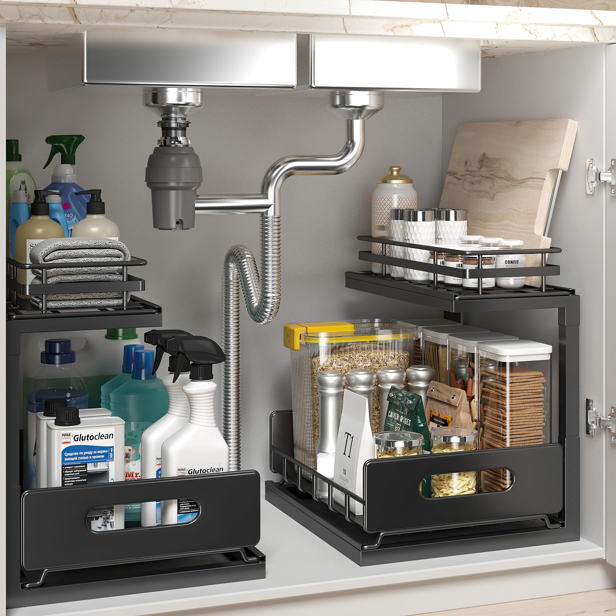 2 Pack Under Sink Organizers And Storage Height Adjustable,2-Tier Under Cabinet Pull Out Shelf,Multi-Use Slide Out Drawer For Kitchen Bathroom Laundry Room-Black(Patent Pending)