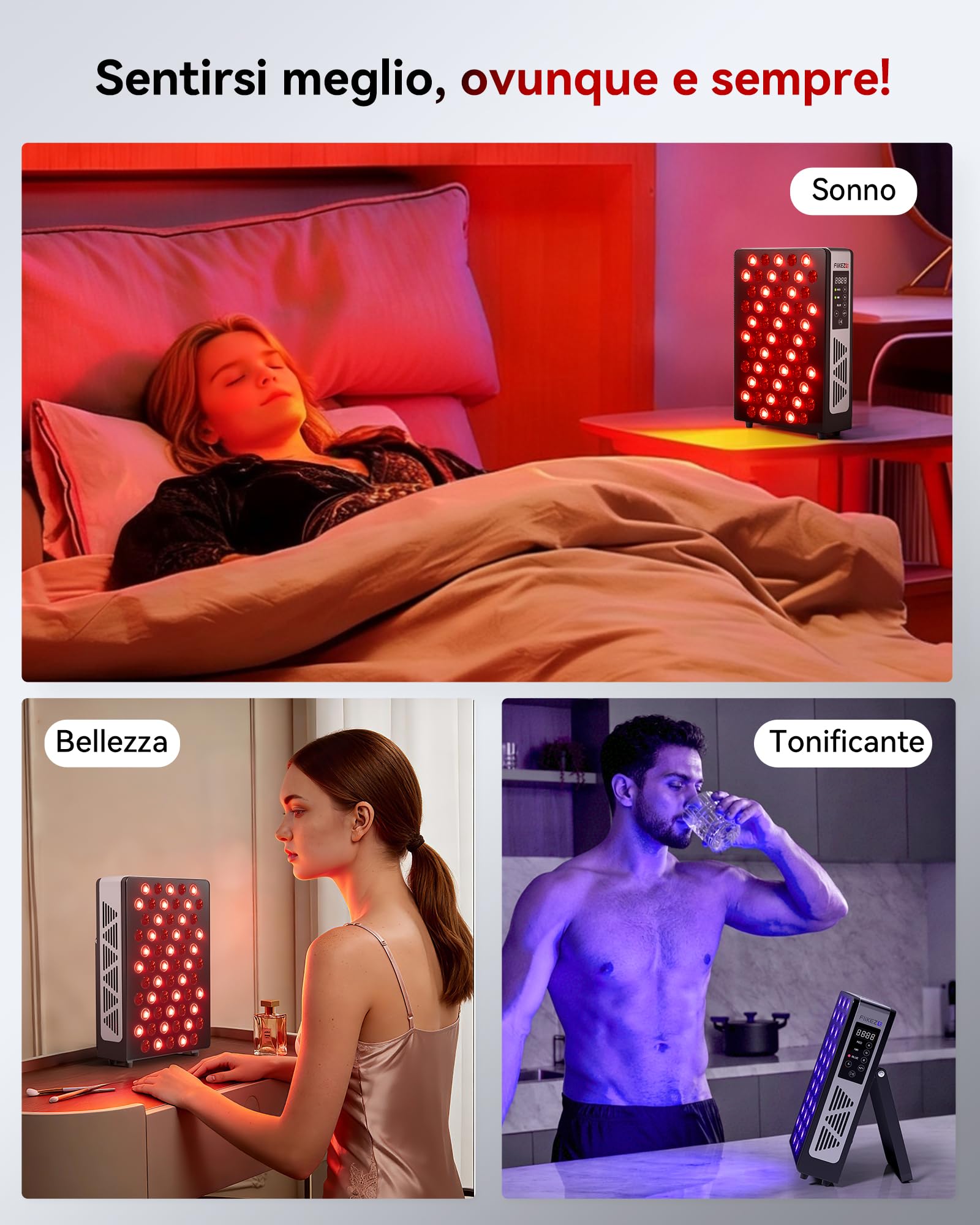 FliKEZE Lampada Infrarossi, 60 LED Luce Rossa Terapia Lampada Infrarossi da (460 nm, 630 nm, 660 nm, 810 nm, 830 nm, 850 nm, 880 nm), Adatto per Uso Domestico, Sport e come Regalo