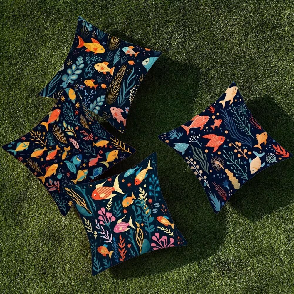 Federe Cuscini Divano 50x50 Set di 4 Federe Cuscini da Esterno Impermeabili Copricuscini Blu per Divano Impermeabili Cuscini per Divano Esterno Federe Cuscini Oceano Decorazioni Casa Balcone R-0