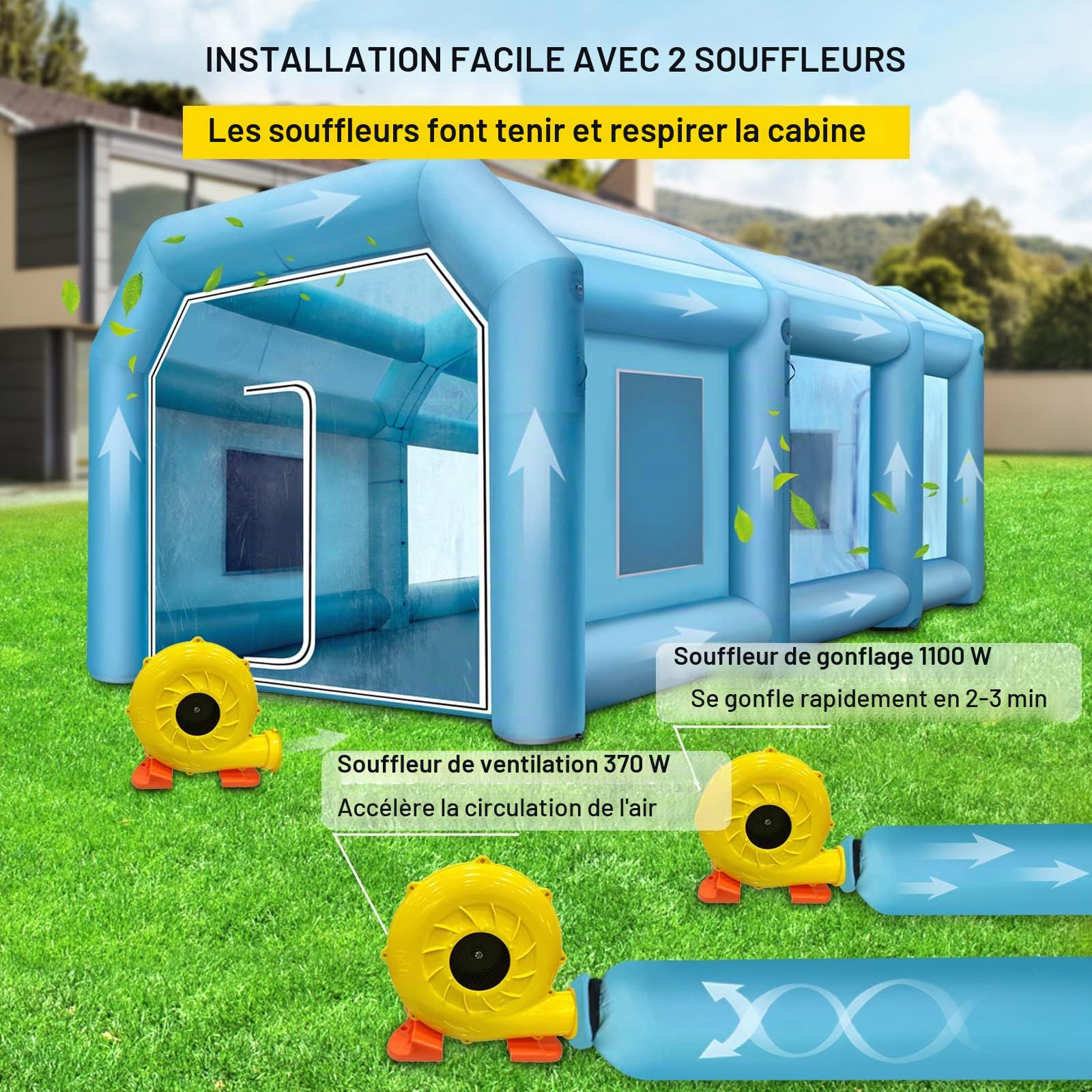 VEVOR Cabine de Peinture Gonflable 10x5x3,5 m, Tente Pulvérisation Gonflable pour Voiture, avec 2 Souffleurs et Système de Filtration, Portable, Station de Travail de Peinture Automobile, Garage