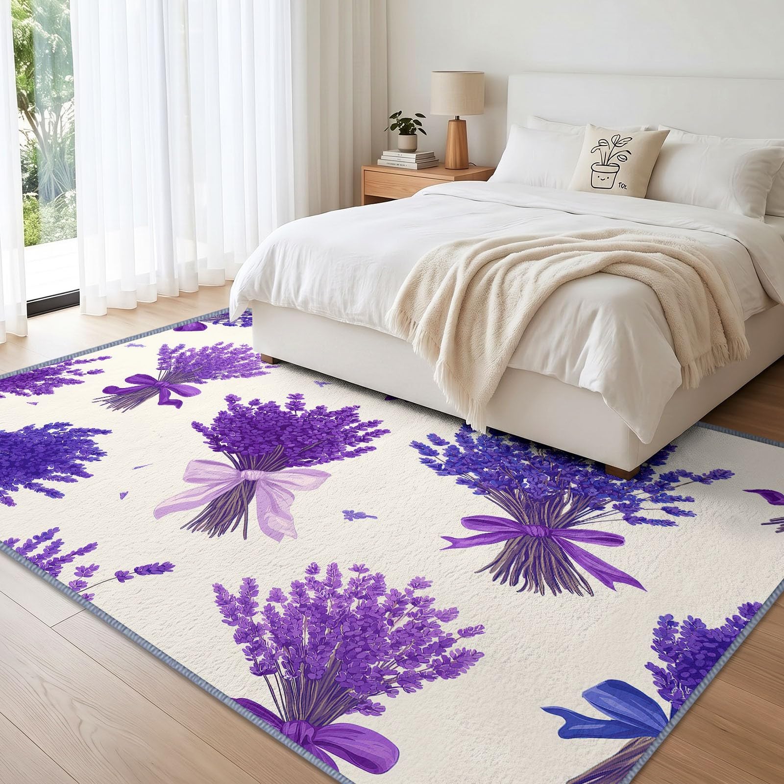 Dywany, rustykalny, botaniczny, do salonu, 160 x 230 cm, zmywalny, antypoślizgowy, miękki, z niskim runem, kwiatowy, lawendowy, dywan do sypialni, kuchni, jadalni, przedpokoju, przy łóżku
