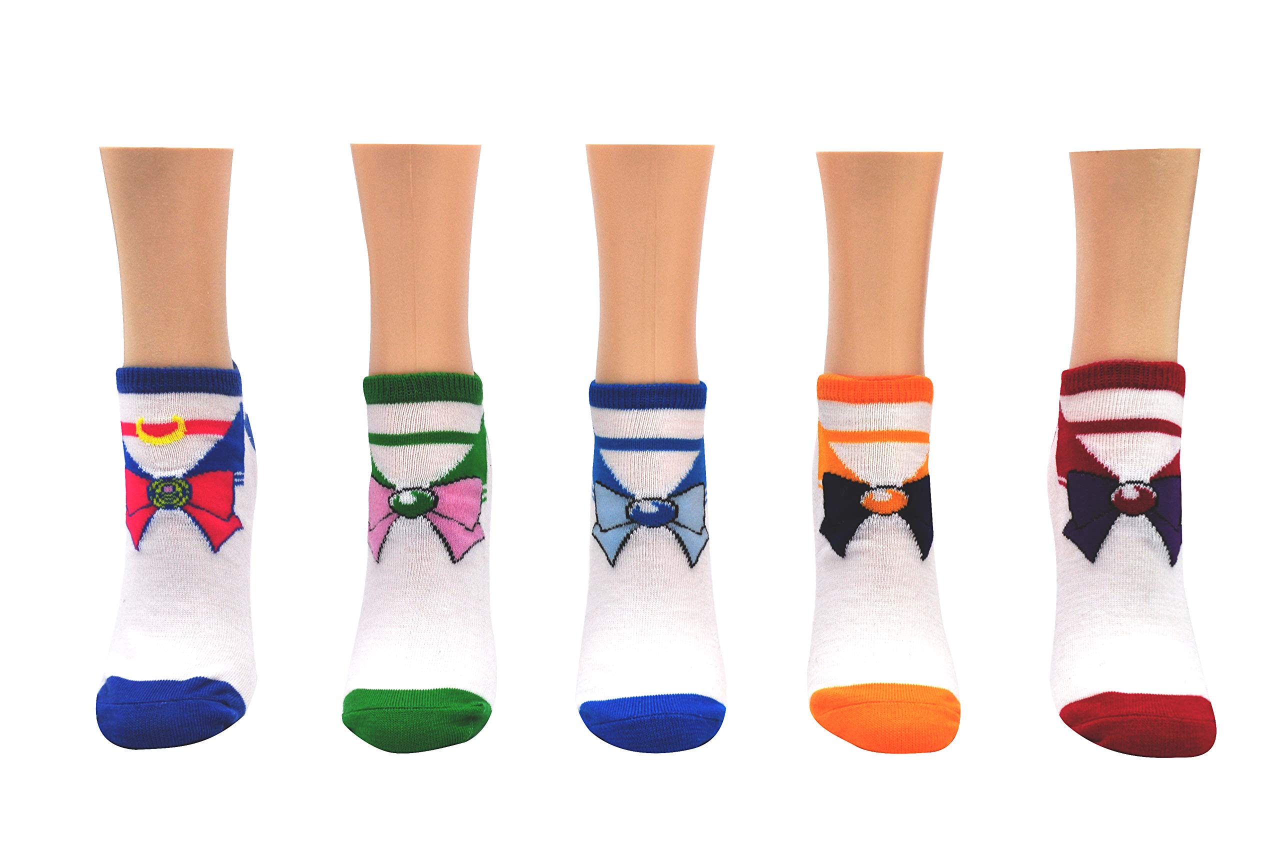 Everything Legwear Sailor Moon Lowcut Socks (5 Pair Pack) - Girls Uniform Socks - Fits Ladies Shoe Size 4-10, Multi, Shoe Size: 4-10
