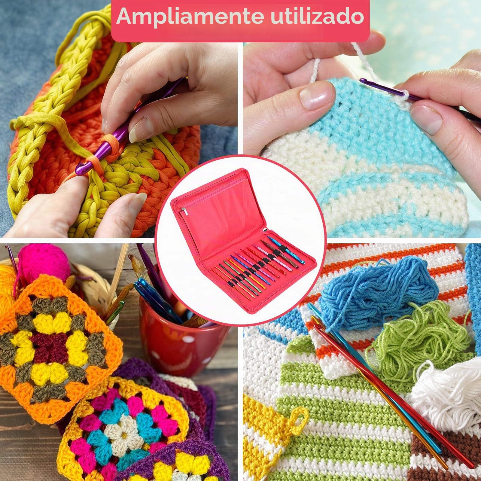 Set de ganchos de crochet tunecinos, ganchos de crochet intercambiables de aluminio colocados con cable de 12 piezas de 3 mm-10 mm con bolsa PU