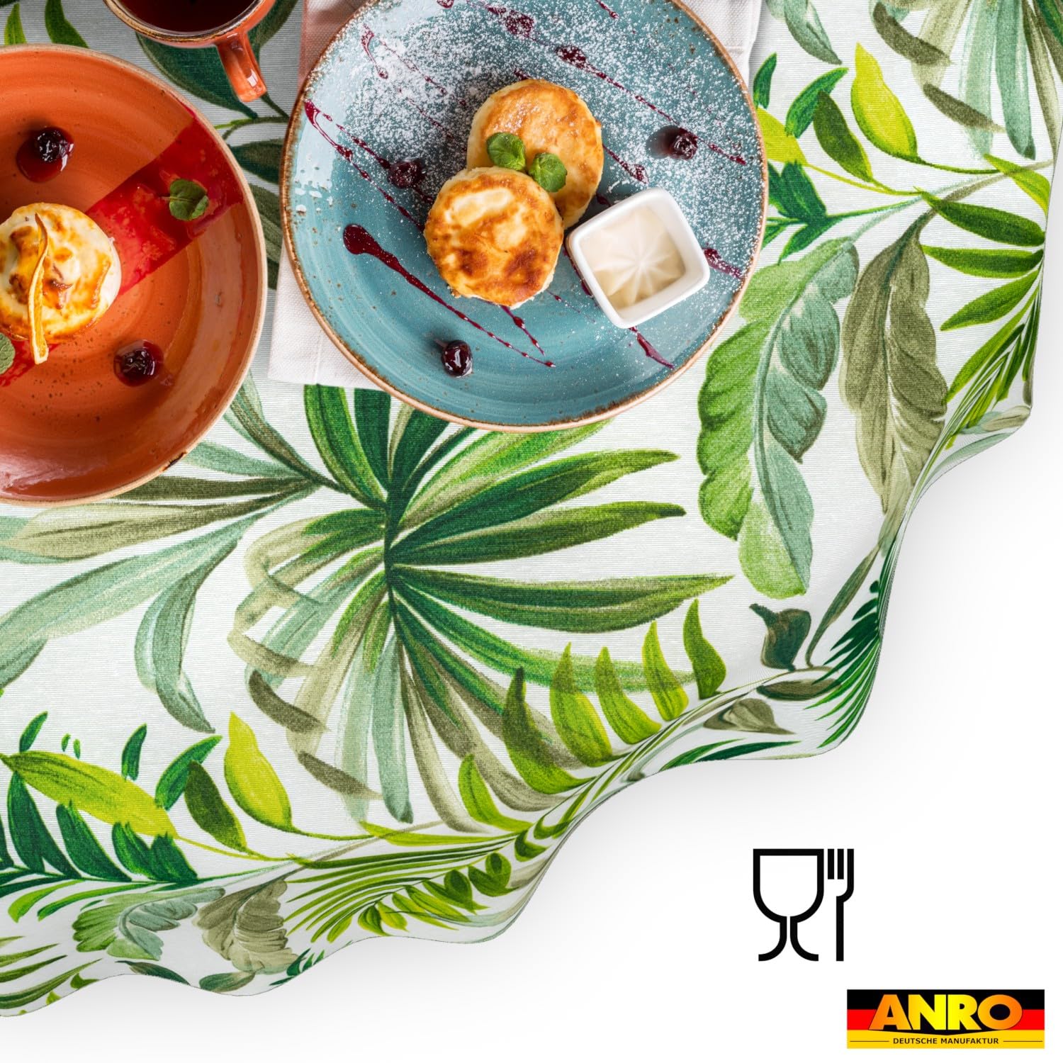 ANRO Nappe Lavable - Motif Palmiers - Ovale - 240 x 140 cm - Imperméable - pour l'intérieur et l'extérieur - Effet Lotus - Bord coupé