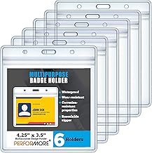 Performore 6-Pack 4x3 Name Badge Holders | Horizontal Waterproof ID Card Protectors with Resealable Zip | Clear Plastic Badge Sleeves for Lanyards, Events, Conferences, and Vaccine Cards