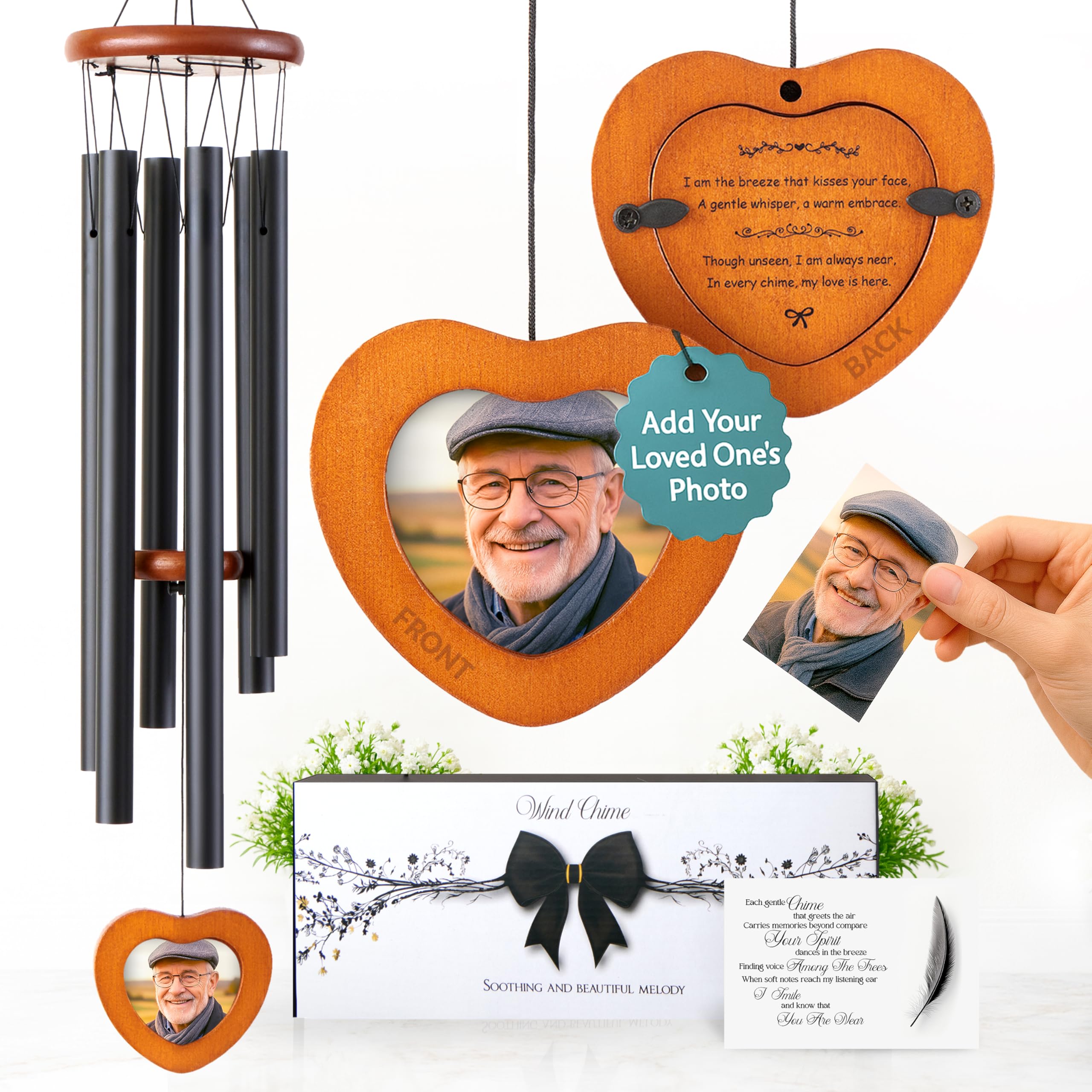 LOMBO 32 Inch Memorial Wind Chimes Outdoor, Personalized Sympathy Gifts for Loss of Loved One, Memorial Gifts for Loss of Mom, Sympathy Wind Chimes for Mother, Father, Brother, Sister