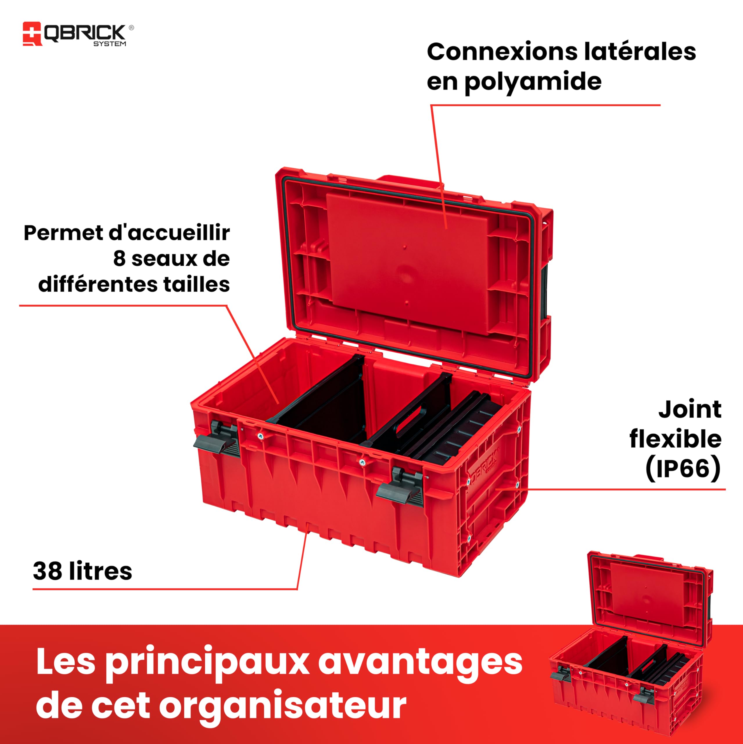 QBRICK SYSTEM Malette Outils Boîtes à Outils Valise ONE 350 2.0 Expert RED Ultra HD Rouge 600 x 400 x 335 mm