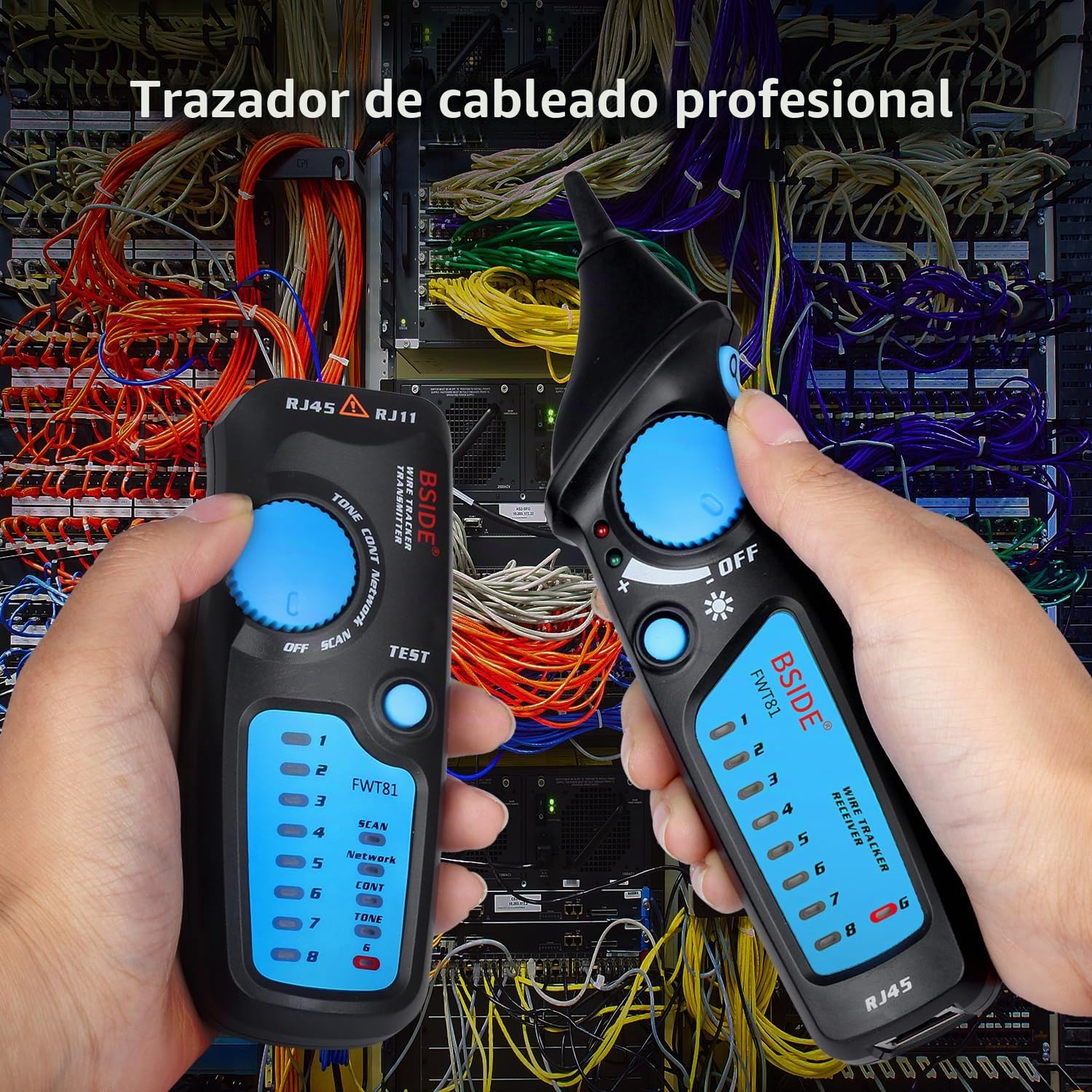 Bside - Rastreador de cables FWT81 RJ45 RJ11 probador línea telefónica LAN TV búsqueda línea eléctrica continuidad cable de red, con linterna