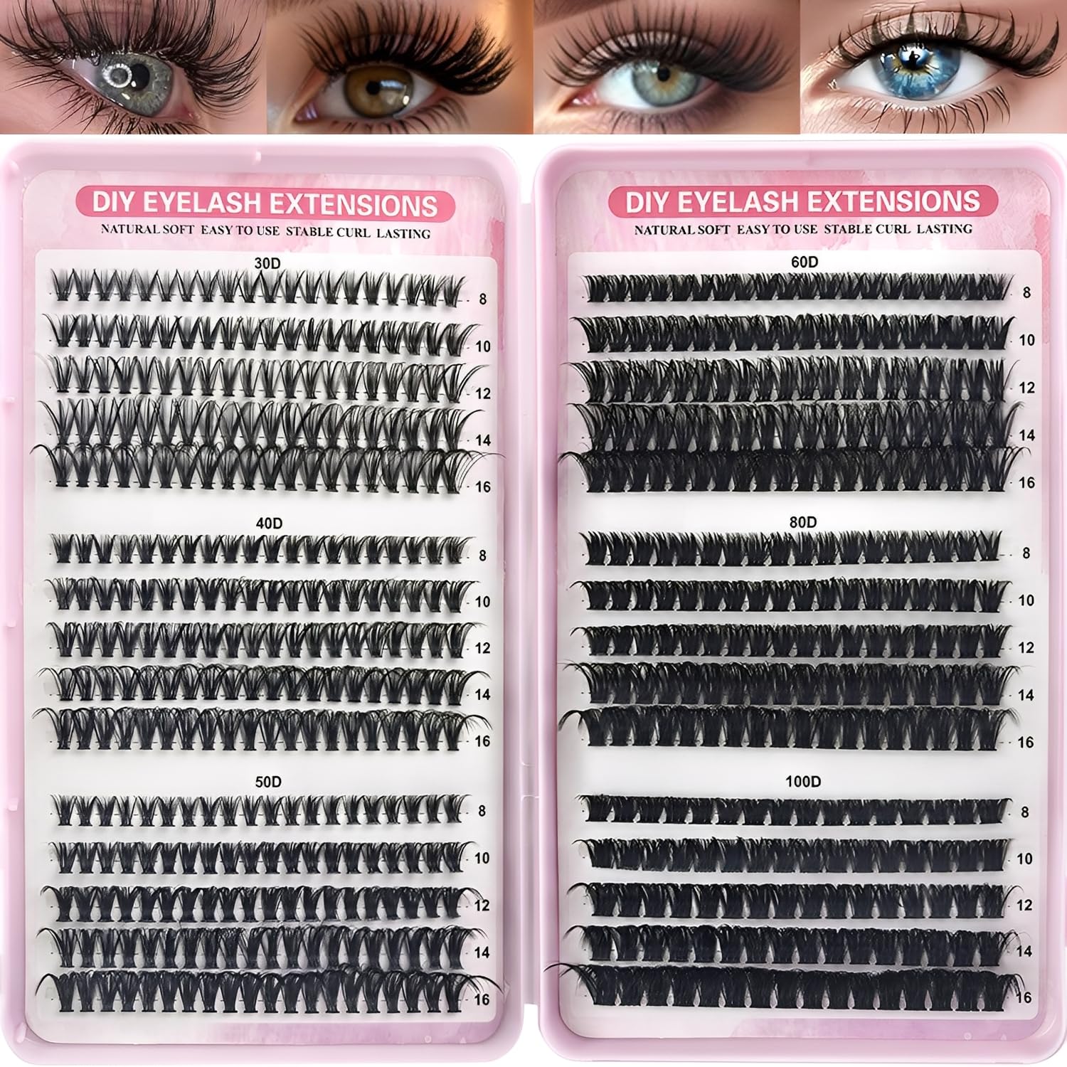 Yuequle Eyelash Clusters 30D 40D 50D 60D 80D 100D Lash Clusters Wispy Individual Lashes 600PCS D-curly Lash Extension