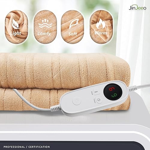 Miniatura 2 de Manta térmica de 50 x 60 pulgadas, manta eléctrica de franela beige, manta de calentamiento rápido, 6 ajustes de calor, apagado automático de 9