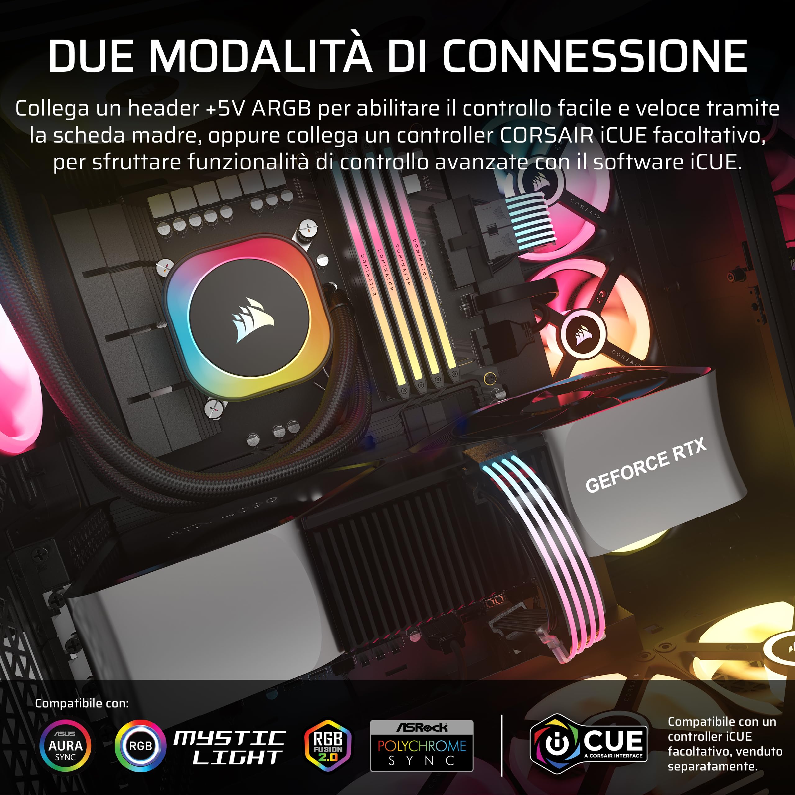 CORSAIR iCUE ARGB PSU Strisce di Cavo – 2x 200mm Strisce LED – 100 LED RGB per Striscia – Adatto a Qualsiasi Cavo Dell'Alimentatore – Controllo ARGB a 5 V Della Scheda Madre – Nero