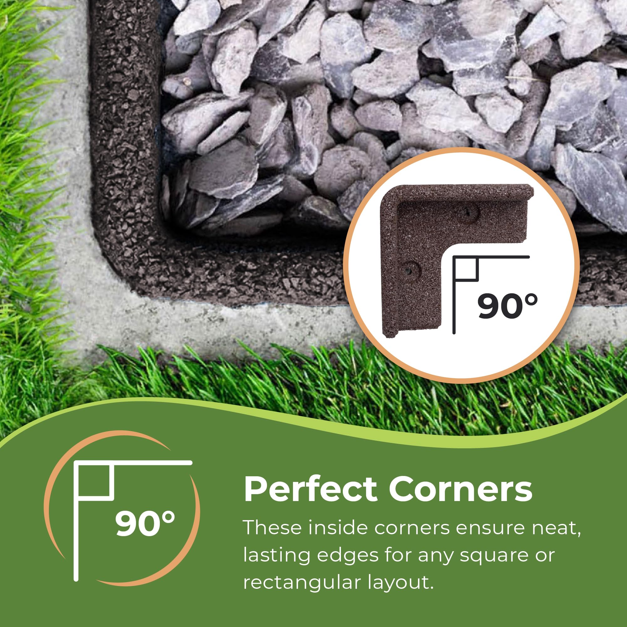 FlexiBorder 2 x 90 Degree Inside Corner Brown Rubber Lawn Edging - Garden Edging for Grass Lawns Pathways and Flower Borders - Image 3