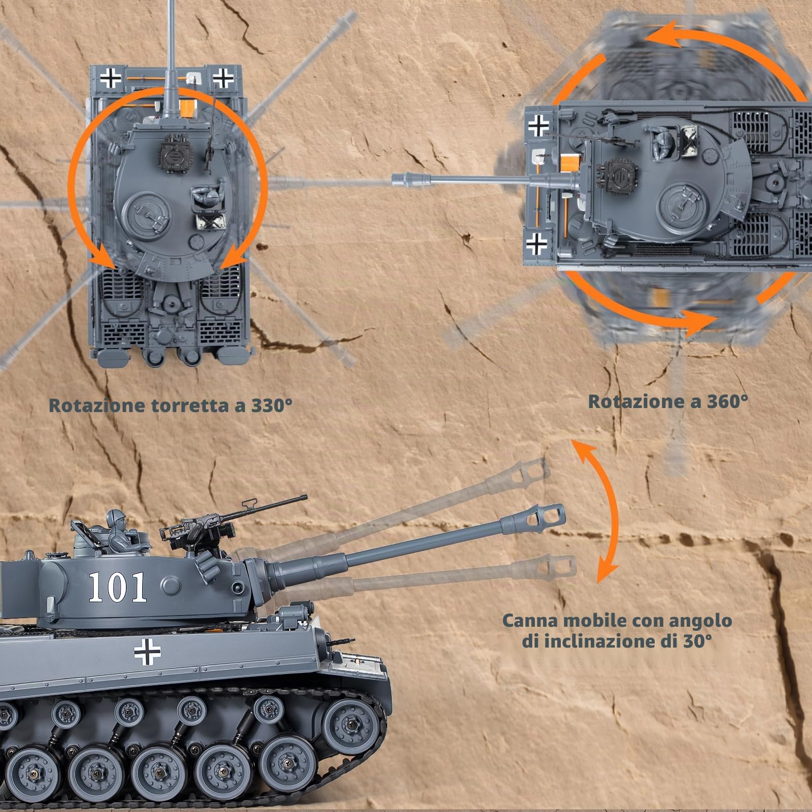 Supdex Carro Armato Telecomandato 1/18 Tanque Tiger I, 2.4GHz Serbatoio Telecomandato, Modello di Carro Armato, Con Suoni Realistici e Luci, Veicolo Militare RC per Adulti e Bambini che Spara BBS