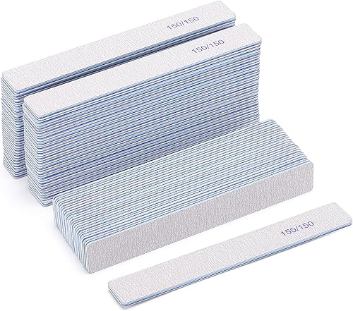 50 limas de uñas rectangulares de grano 150150 para uñas acrílicas, limas de uñas reutilizables de doble cara, herramientas de manicura