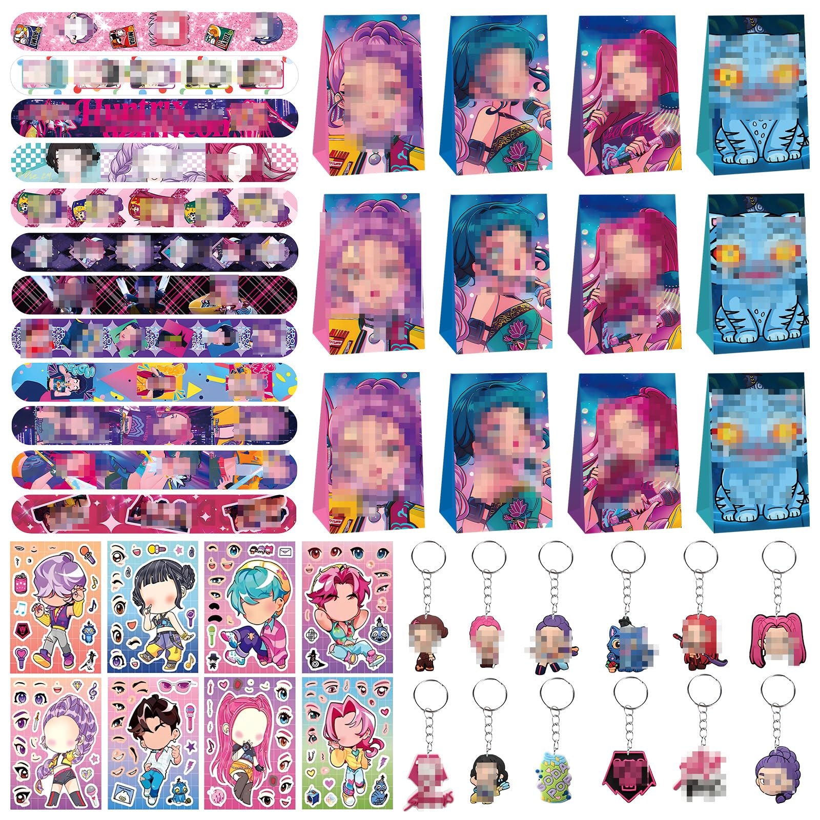 Party Bag Fillers Favours Kids- Kpop Birthday Party Favors with Gift Bags Keychain Bracelet Puzzle Stickers Anime Give Away Birthday Goodie Bag Fillers Pinata Filler Party Prizes for Boys Girls