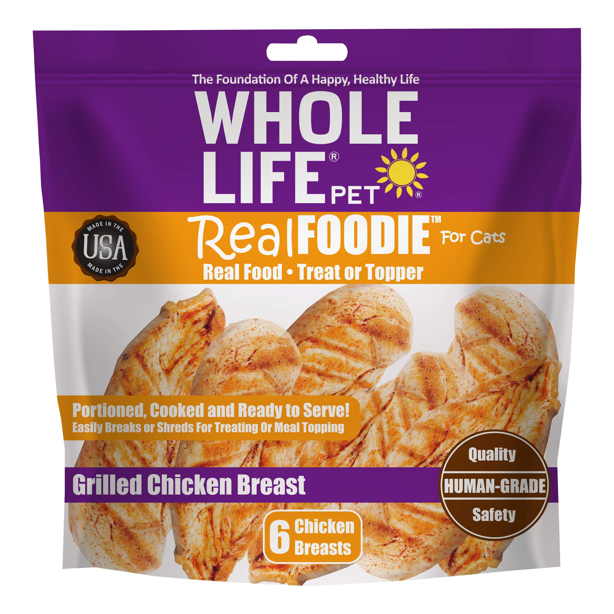 Whole Life Pet RealFoodie USA Sourced and Produced Freeze Dried Whole Grilled Chicken Breast Treat or Meal Mixer for Cats, Protein Rich for Picky Eaters, 6 Count