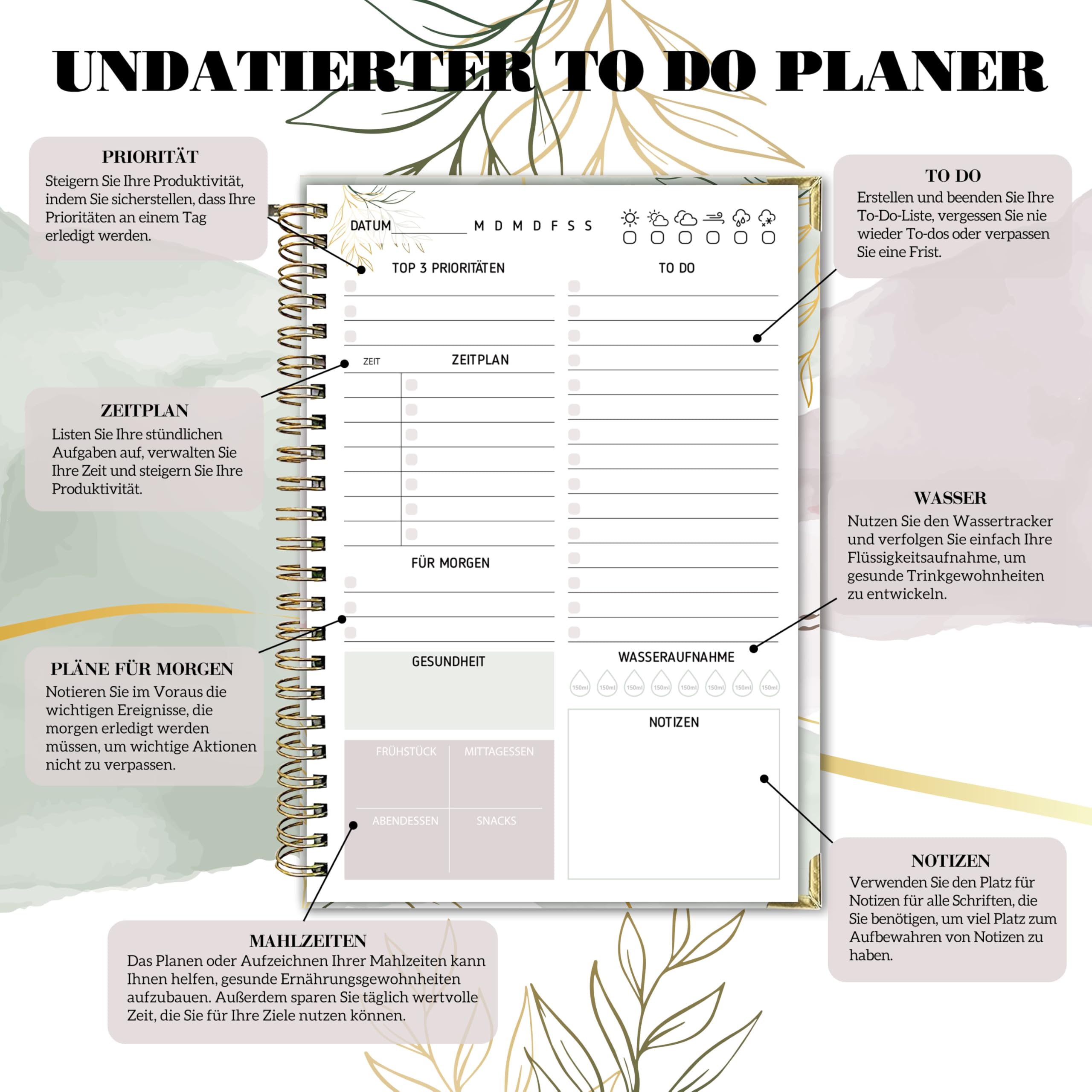 BIROYAL Daily Planner Undated A5, Green purple - Image 2