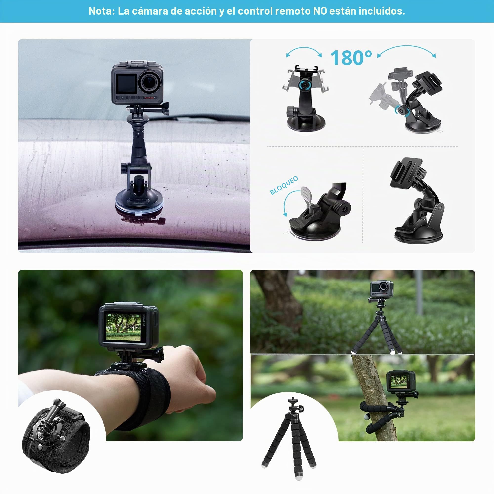 AKASO Cámara Deportiva 60 in 1 Accesorios Kit Compatible con AKASO/GoPro Hero11/Hero10/Hero9/Hero8/Hero7/GoPro Max/Insta360/DJI Osmo Action/ Apexcam/SJCAM/etc Cámara de Acción