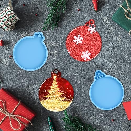 Miniatura 6 de WXJ13 8 piezas de adornos de Navidad, molde de silicona redondo de resina, moldes colgantes para hacer joyas, moldes de arcilla de silicona, molde
