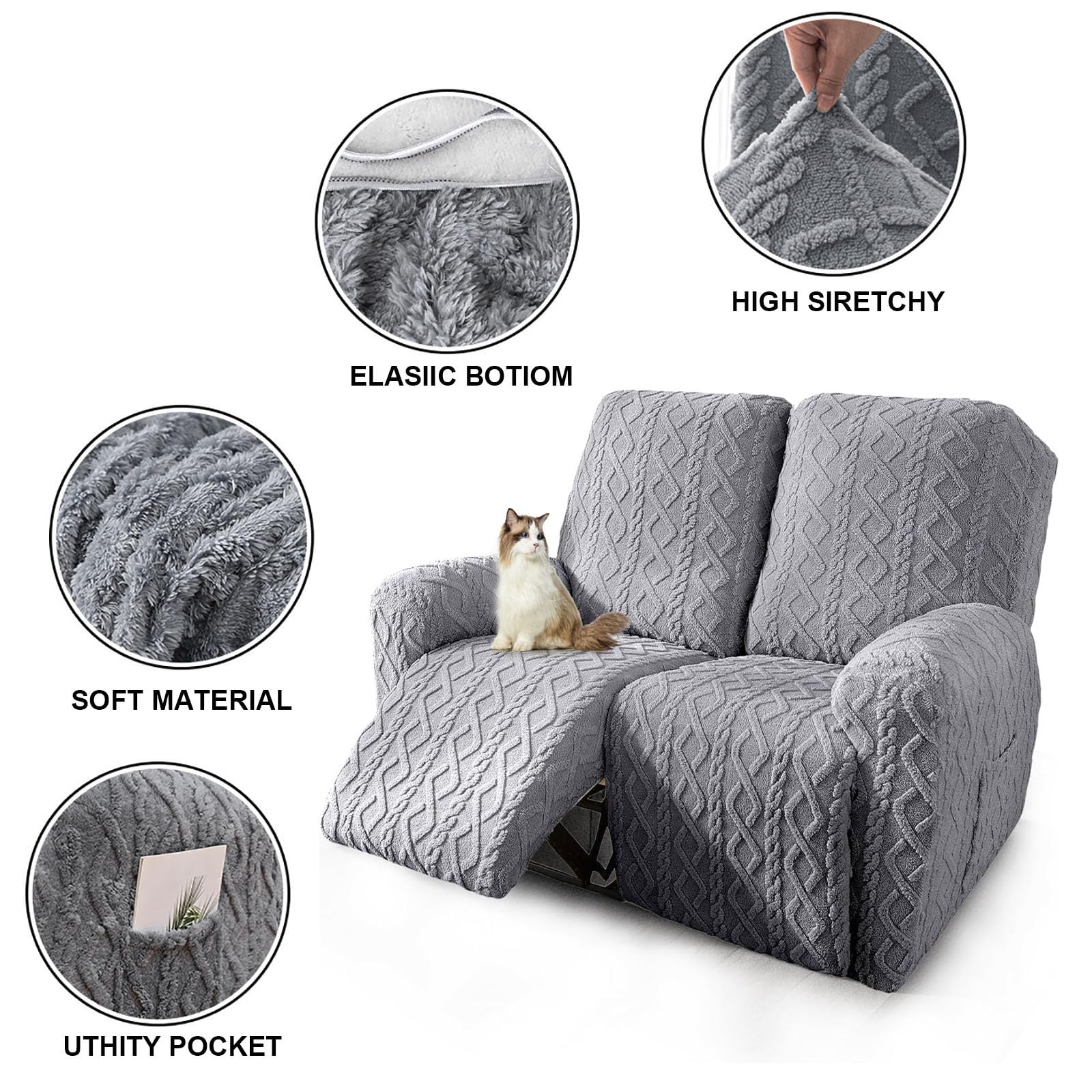 Copripoltrona Relax Grande Reclinabile Peluche per Poltrona Relax Reclinabile Elettrica Reversibile Copri Divano Antiscivolo 4 6 8Pezzi