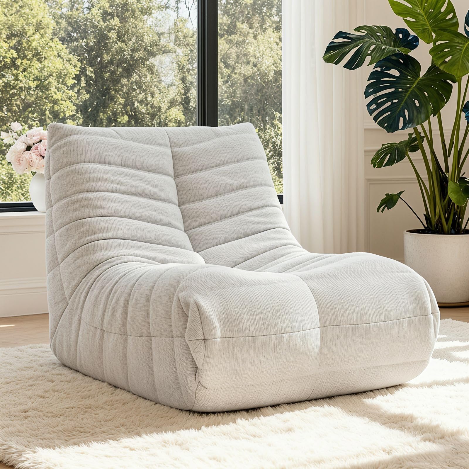 HealthRelife Bean Bag Togo Style Memory Foam Floor Sofa Beige