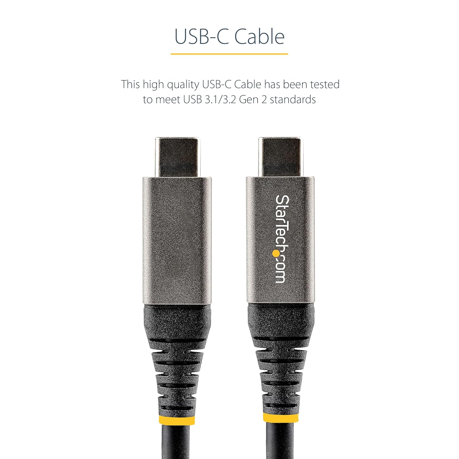 StarTech.com 20" (50cm) USB C Cable 10Gbps - USB 3.2 Gen 2 Type-C Cable - 100W (5A) Power Delivery Charging, DP Alt Mode - USB-C Cord for USB-C Laptop/Phone/Device - Charge/Sync (USB31CCV50CM)