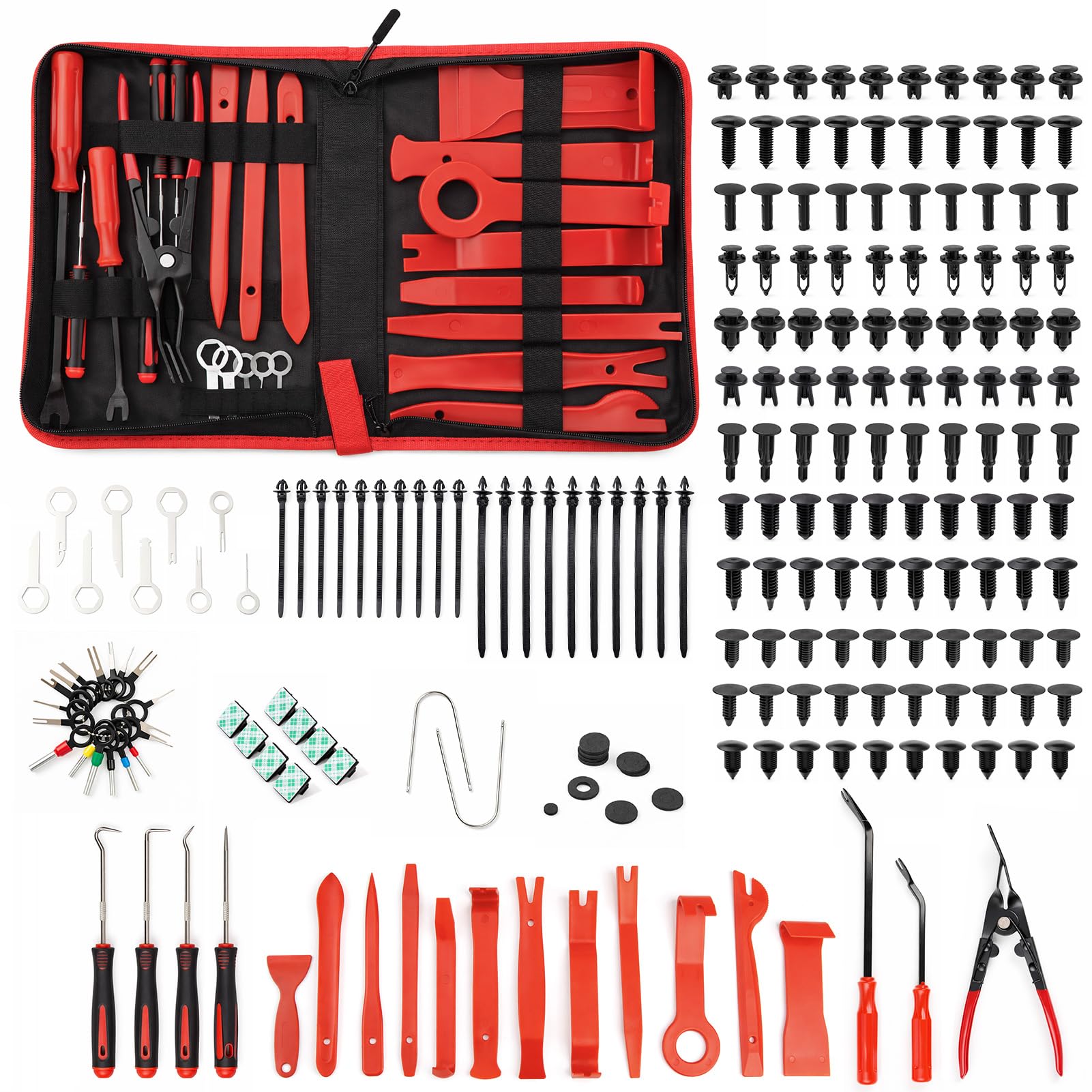 GreenWhim 268Pcs Car Trim Removal Tool Kit, Car Pry Bar Set Door Panel/Radio/Stereo/Terminal Removal Tool Set, Auto Clip Pliers Fastener Remover Plastic Panel Removal Equipment with Storage Bag