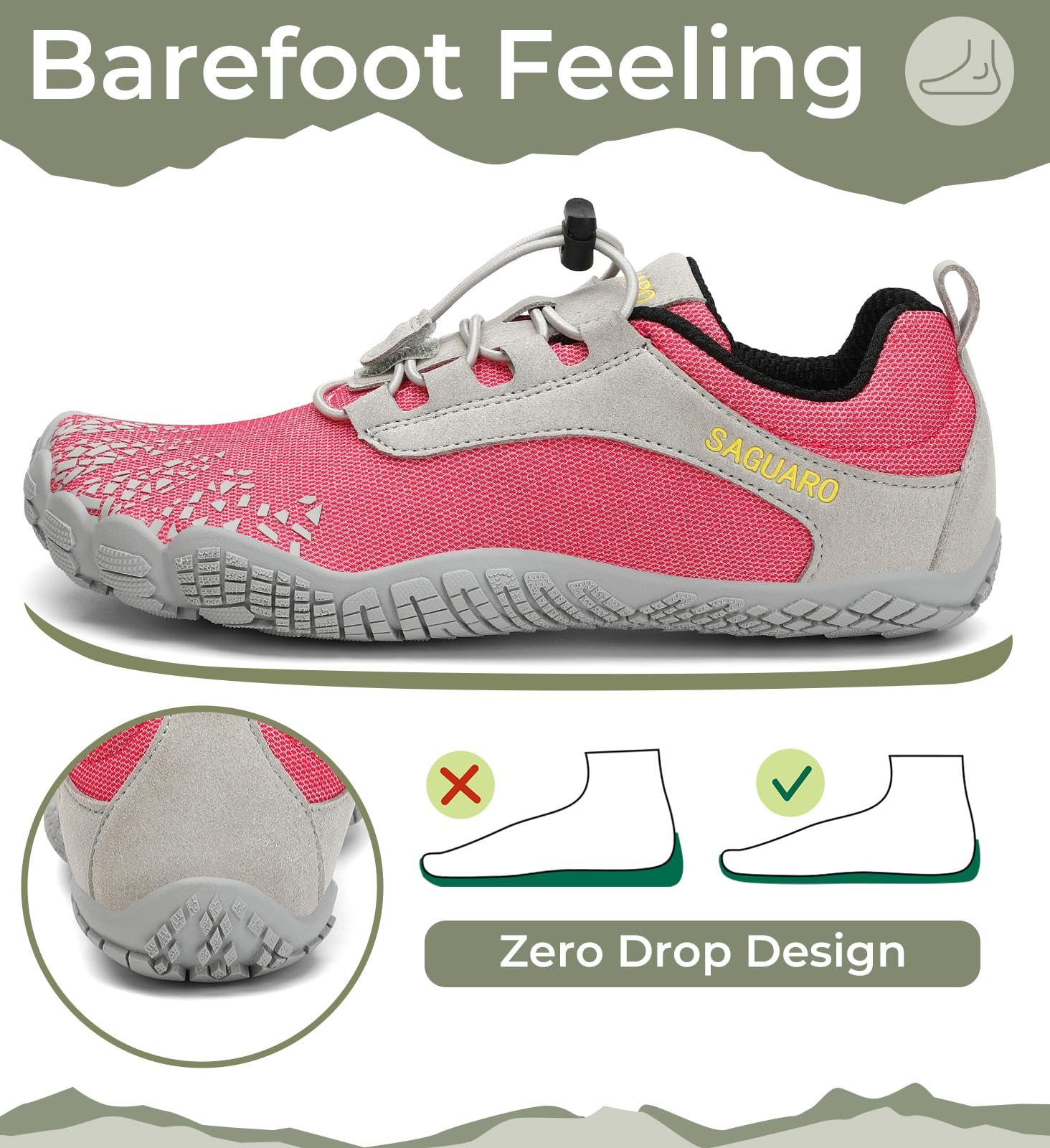 SAGUARO Chaussures Barefoot Homme Five Fingers Femme Minimaliste Running Trail Marche Adulte