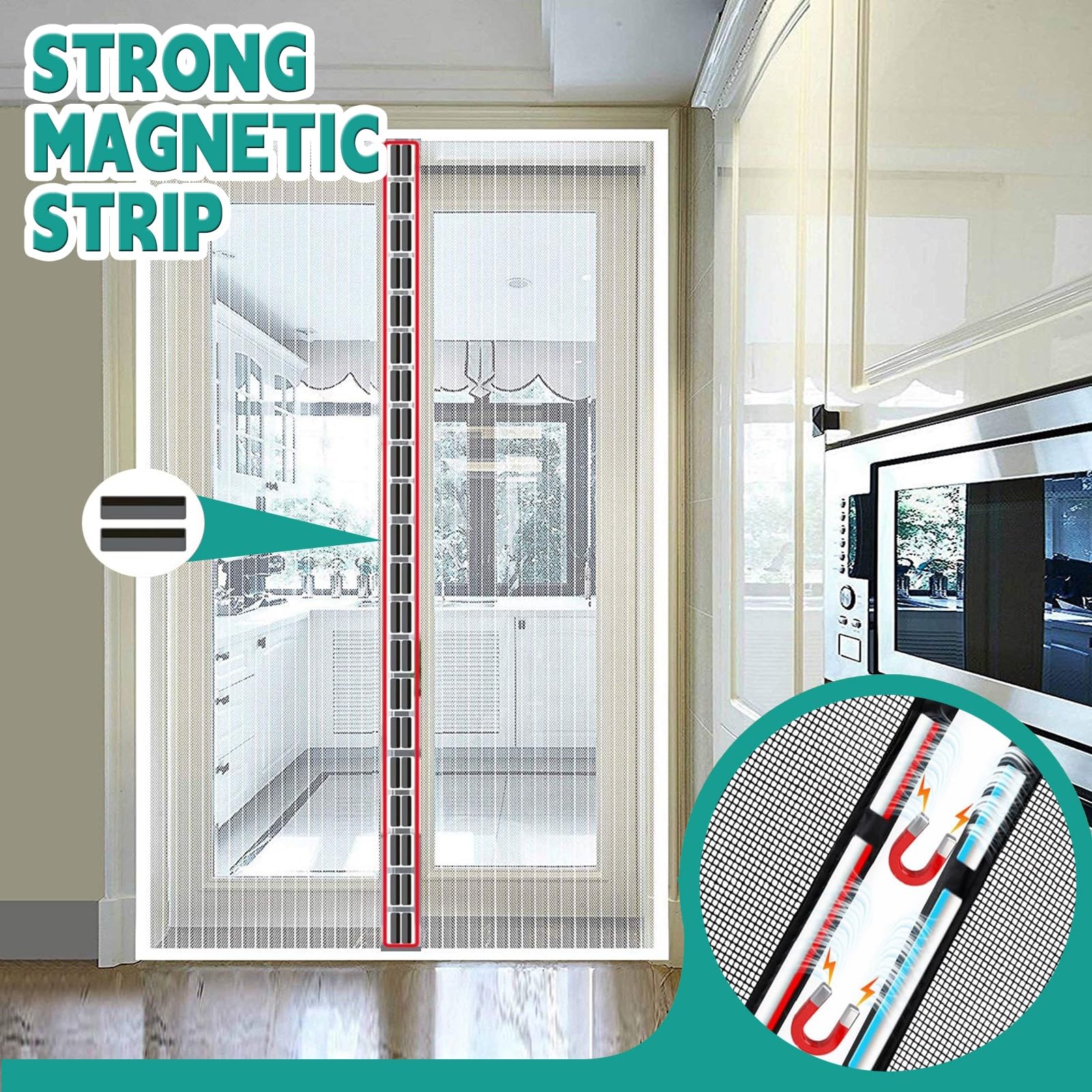 Mosquitera Puerta Magnética 215 x 158 cm Mantiene El Aire Fresco Dentro y Los Bichos Fuera Cortina Protección Contra Insectos para Puertas Puerta Del Balcón, Patio, Blanco