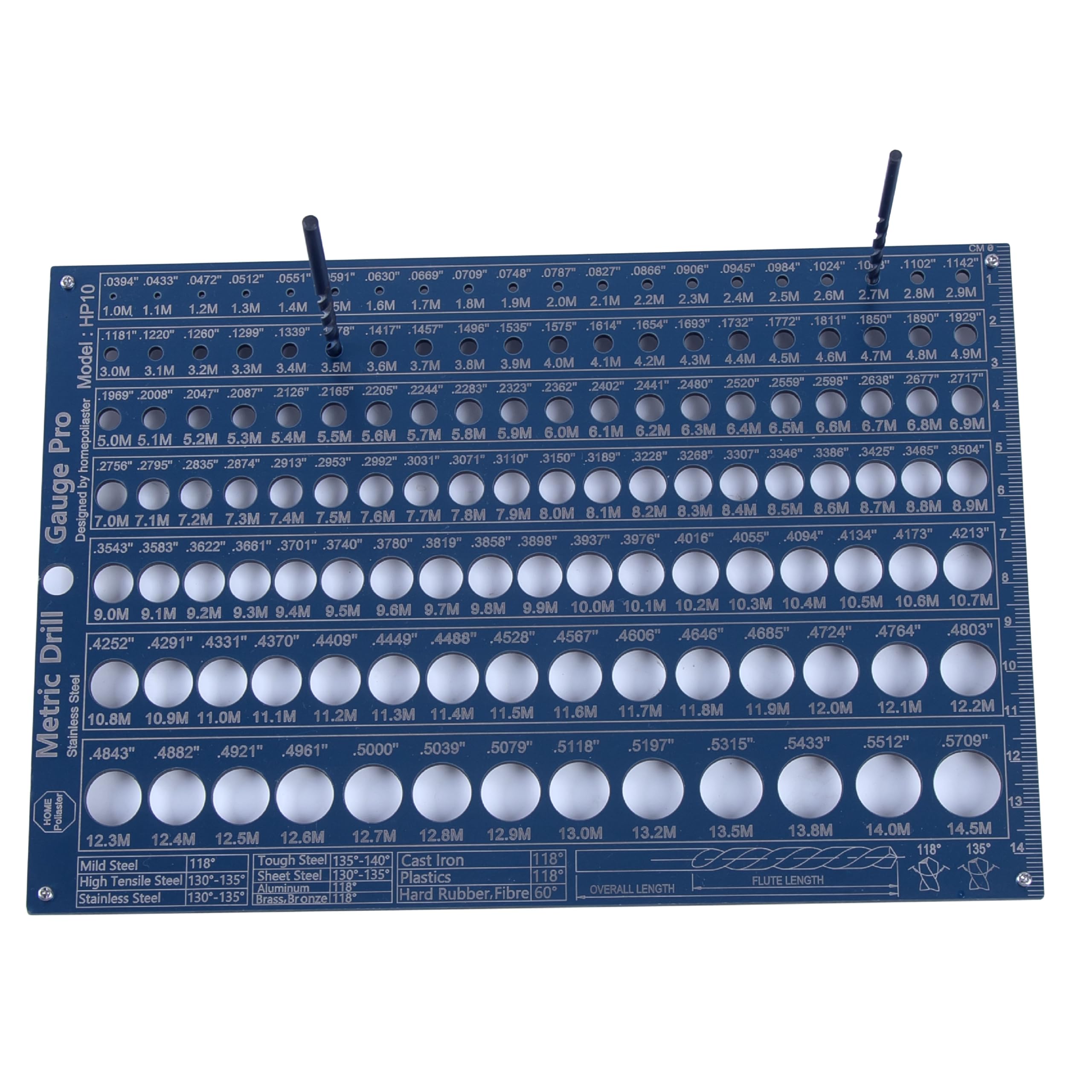 Stainless Steel Metric Drill Bit Gauge Pro | 126 Hole Bit Gauge from 1.0 to 13mm,in 0.1mm Increments| Accuracy 0.0008‘’ (0.02mm) | Blue PVD with Laser
