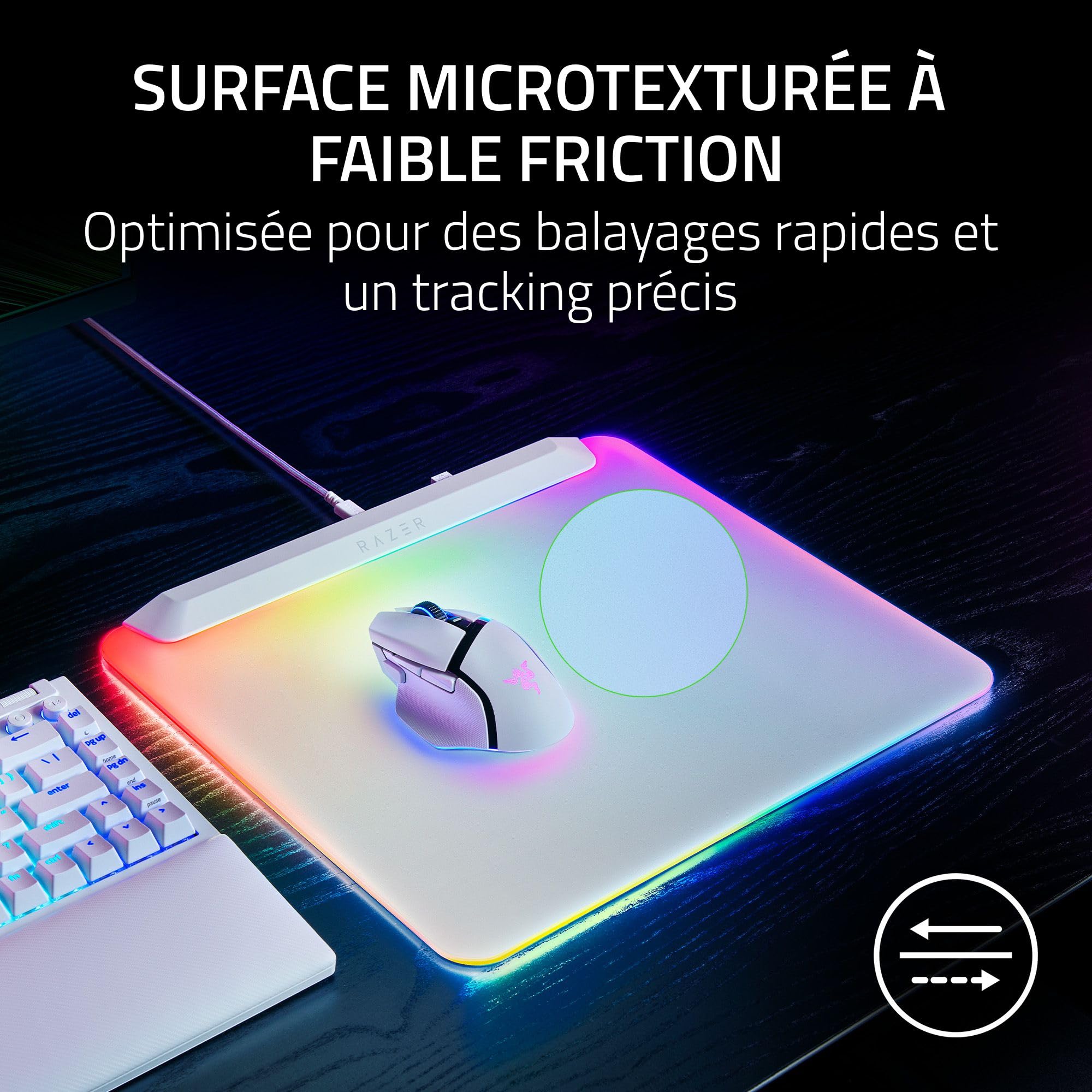 Razer Firefly V2 Pro - Tapis de Souris de Jeu rétroéclairé RGB - Port USB intégré (éclairage LED 15 Zones, Surface texturée Micro-gravée pour Un Suivi Optimal, câble USB-C détachable) Blanc
