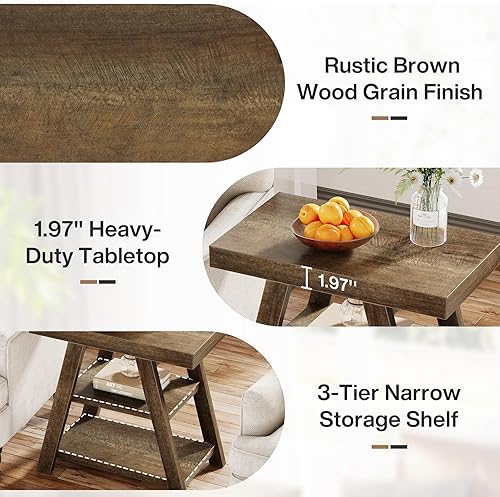 Miniatura 6 de Tribesigns Mesa auxiliar pequeña de 3 niveles, mesa auxiliar de madera de granja para sofá, mesa auxiliar vintage con almacenamiento para sala de