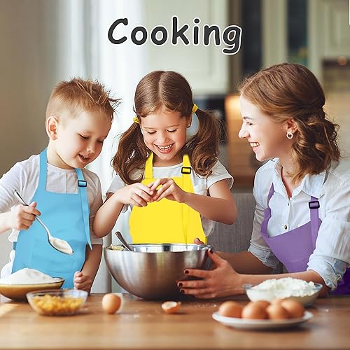 Miniatura 2 de Juego de delantal y sombrero de chef para niños, 24 piezas con 2 bolsillos ajustables para cocinar, aula, hornear, pintura, 6 a 13 años, multicolor