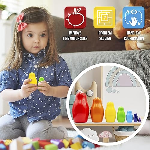 Miniatura 4 de AEVVV Juego de 7 piezas de arco iris anidación de madera, muñecas apilables de arco iris de madera, regalos de arco iris de madera, decoraciones de