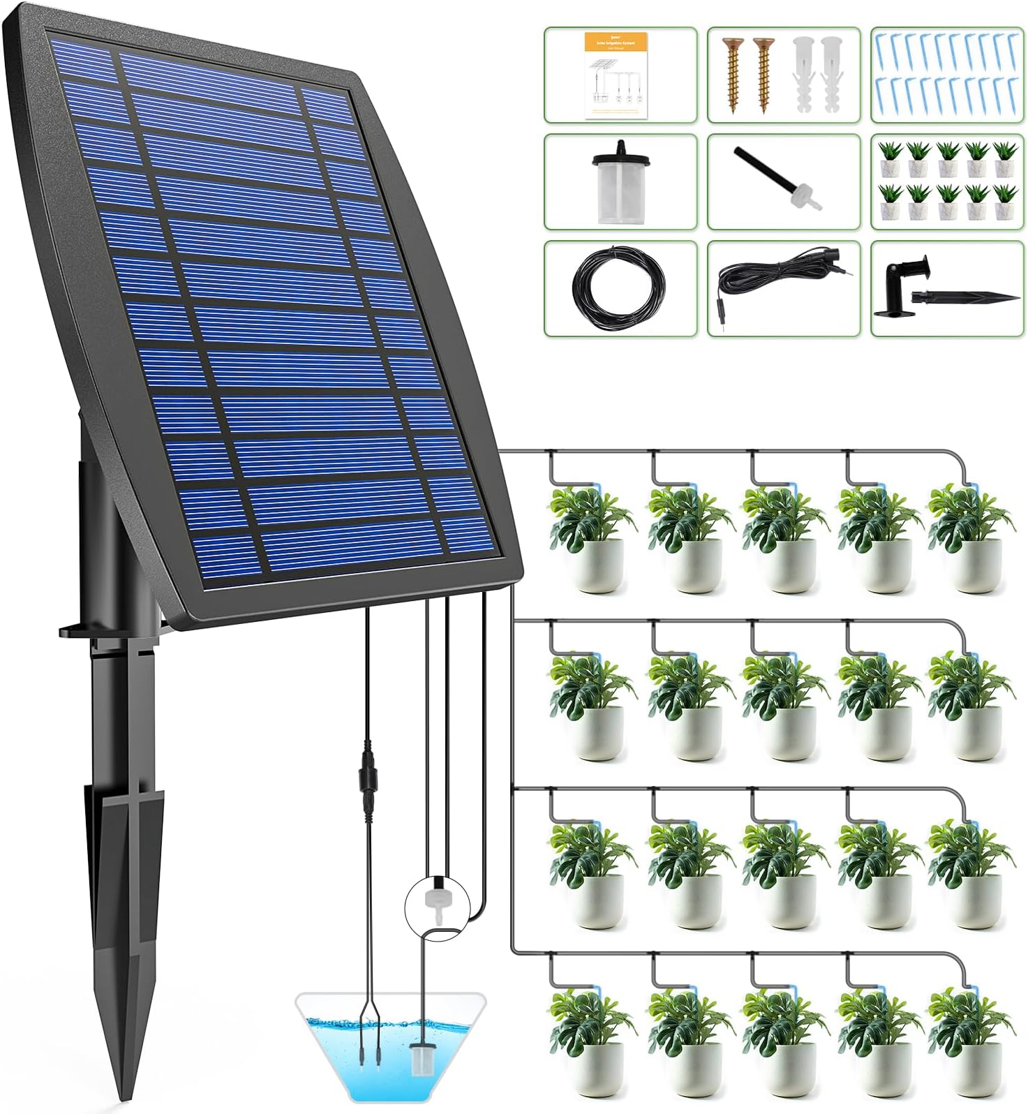 IPOW Upgrade 12 Timer Modes Supports 30 Pots 100% Anti-Siphoning Solar Irrigation System Automatic Watering System for Balcony, Indoor & Outdoor Plants, Garden, and Potted Plants