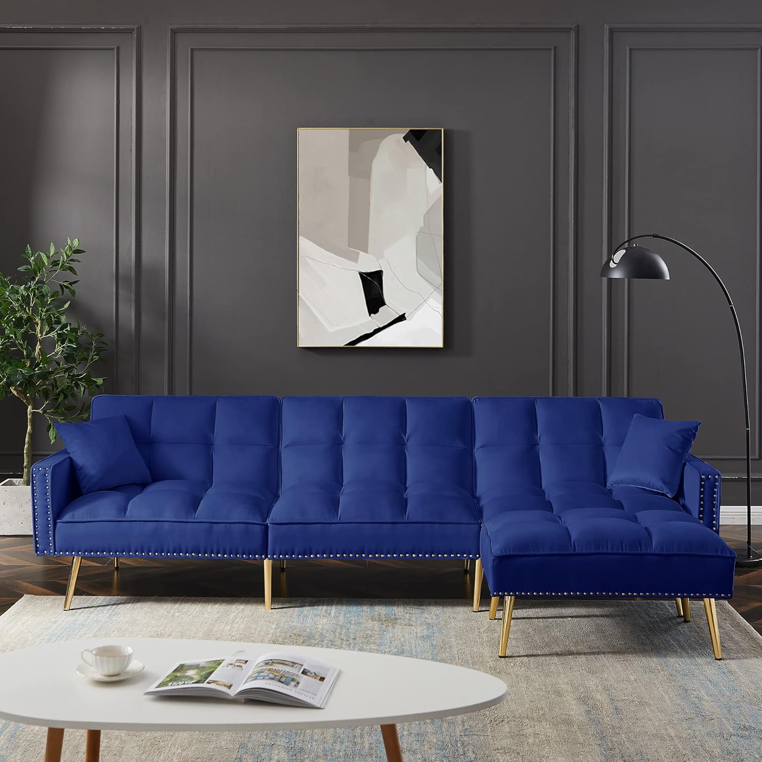 Eafurn LShaped Velvet Sectional Sofa with Chaise Lounge