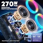 W-KING 270W PEAK Bluetooth Speaker Wireless Portable Loudest Party Boom Box Haut Parleur Bluetooth/Massive 125dB/12 Custom Bass, 2*6.5'' Woofers-Super Bass/IPX5/MIC>R in/USB/TF/AUX,Removable Battery