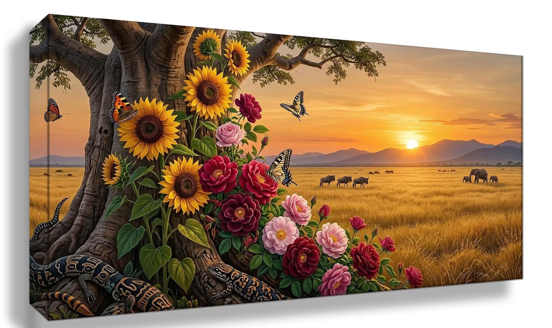 Diamond Painting Baum des Lebens Diamant Painting Bilder, 5D Sonnenblume Eckige Steine Full Drill DIY Set Erwachsene Kreatives für Erwachsene Mosaik Bastelset für Home Decor Wand Deko 80x160cm,Cod-744