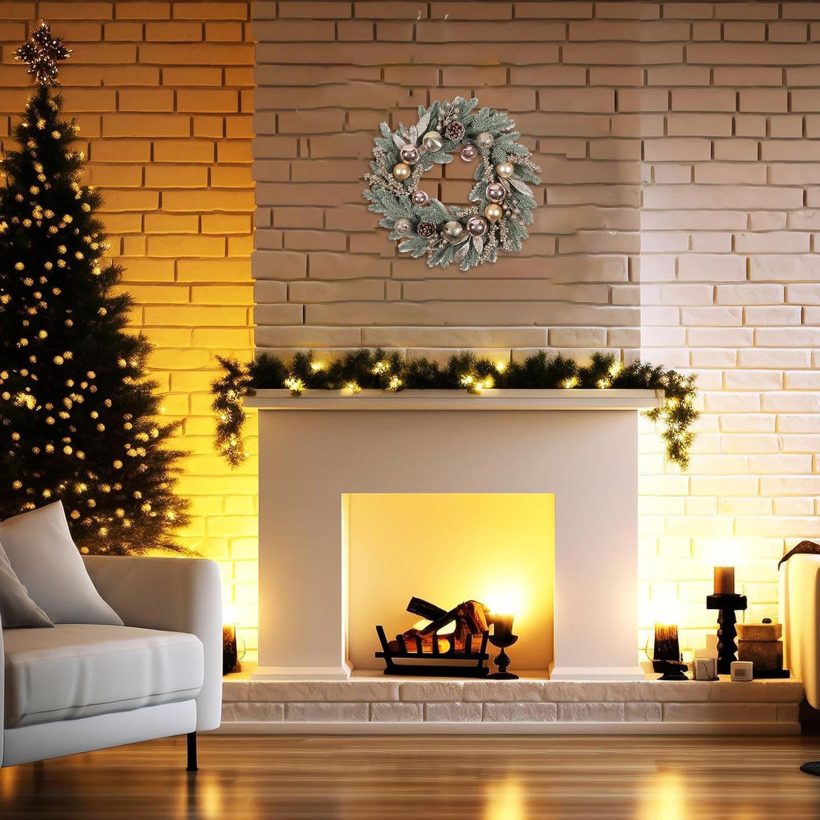 Corona Navideña Para Exteriores Guirnalda de Ramas de Pino de 50 cm | Para Corona Porche para Navidad Interior Chimenea Repisa Porche Ventana Puerta Mesa Boda Invierno Cocina
