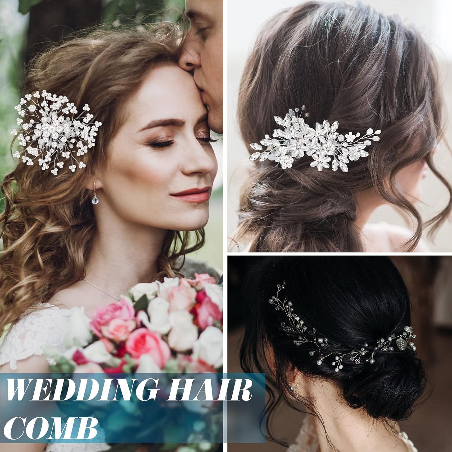 Maitys 44 Pieces Wedding Hair Accessories Faux Pearl Crystal Comb Clips U-shaped Flower Rhinestone Silver Pearl Hair Pieces for Prom Bride Bridesmaid(Delicate Style)