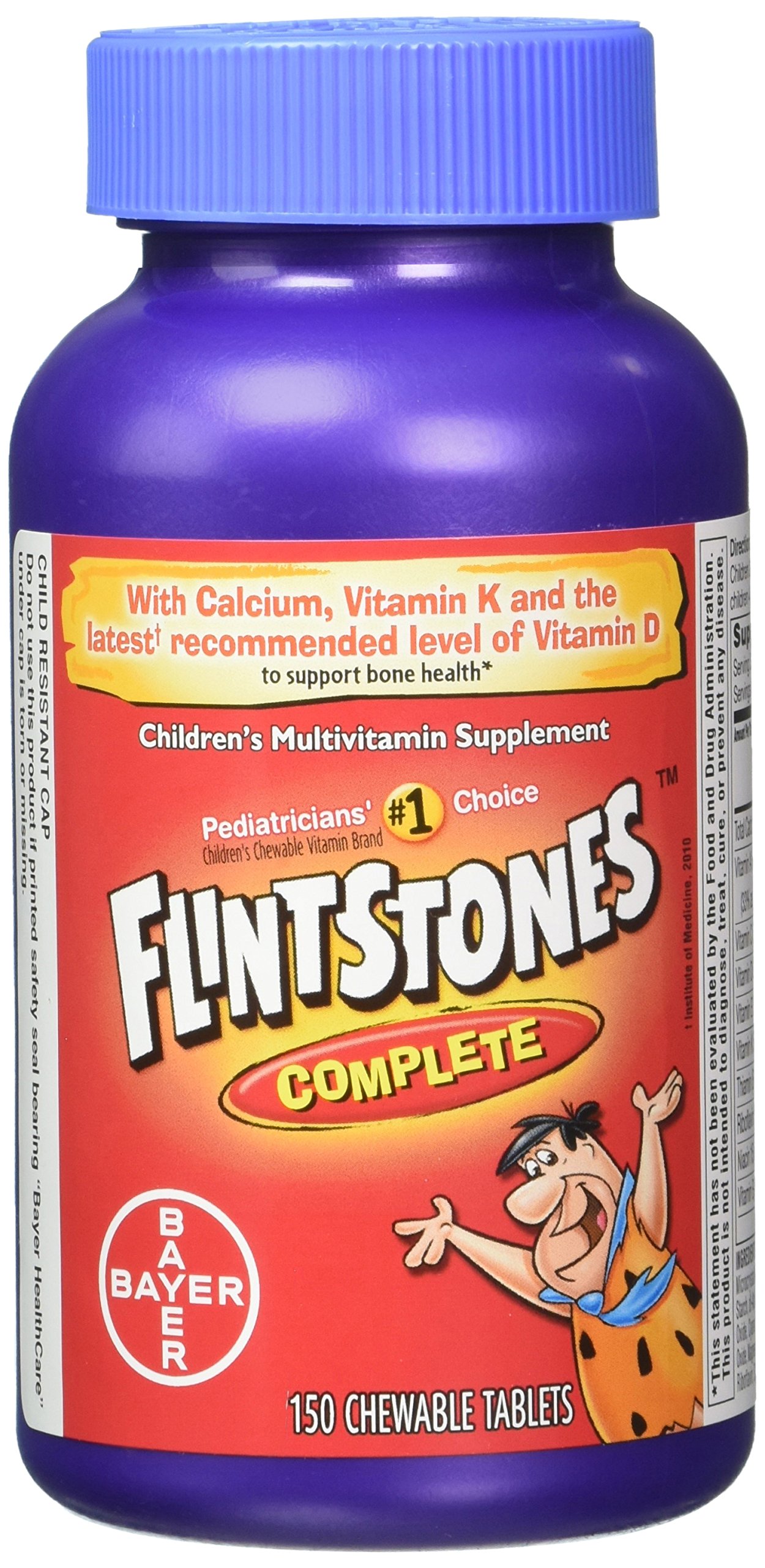 Flintstones Chewable Kids Vitamins, Complete Multivitamin for Kids and Toddlers with Iron, Calcium, Vitamin C, Vitamin D & more, 300ct (Pack of 2 150 Count Bottles)