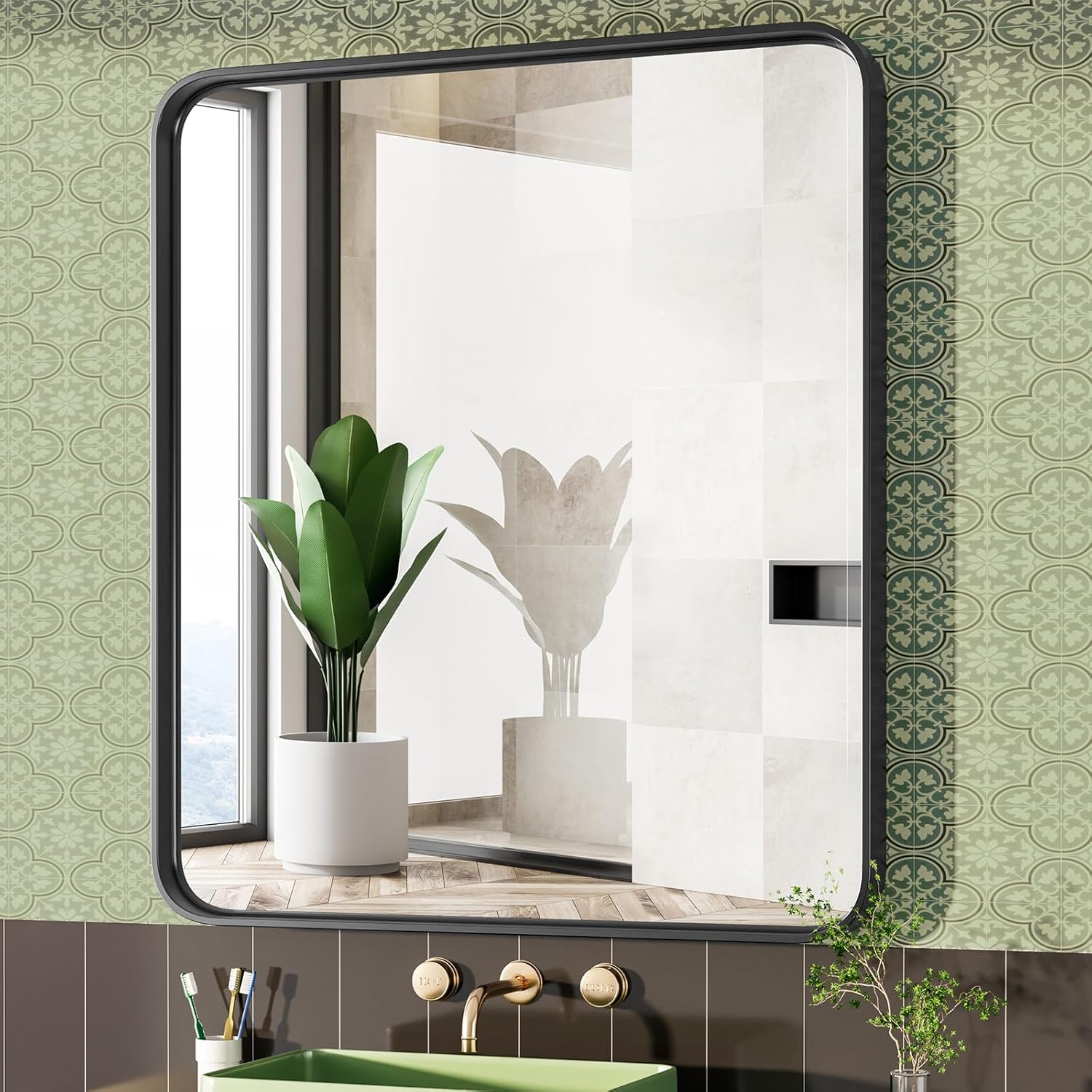 24x36 Black Vanity Mirror for Bathroom Sink Rectangular, Anti-Rust Matte Black Framed Bathroom Mirrors Wall Mounted for Over Sink, Hang Vertically or Horizontally