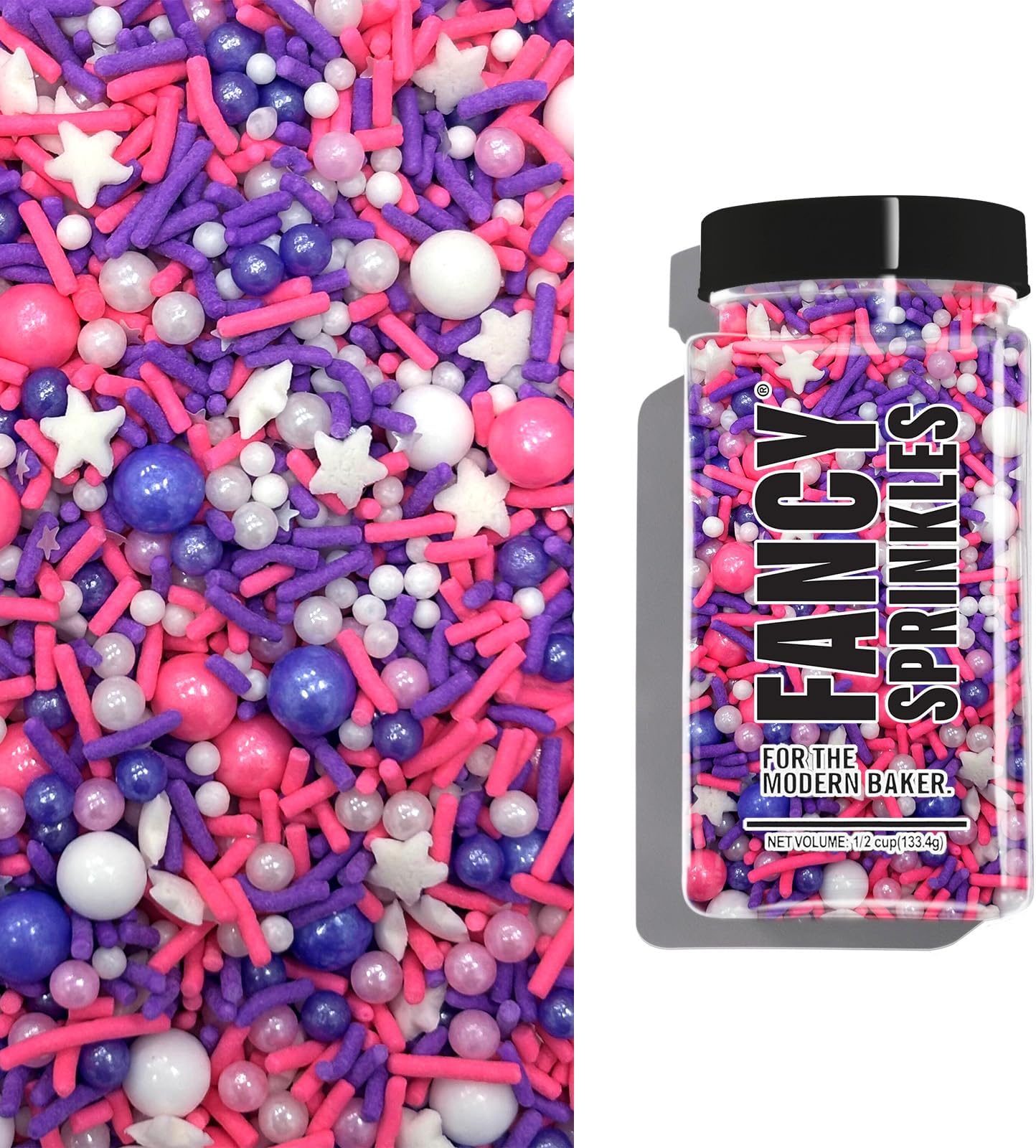 Fancy Sprinkles Call Me Maybe Sprinkles Purple, Pink, White Jimmies, Stars and Pearls 1 Pack (0.5c)